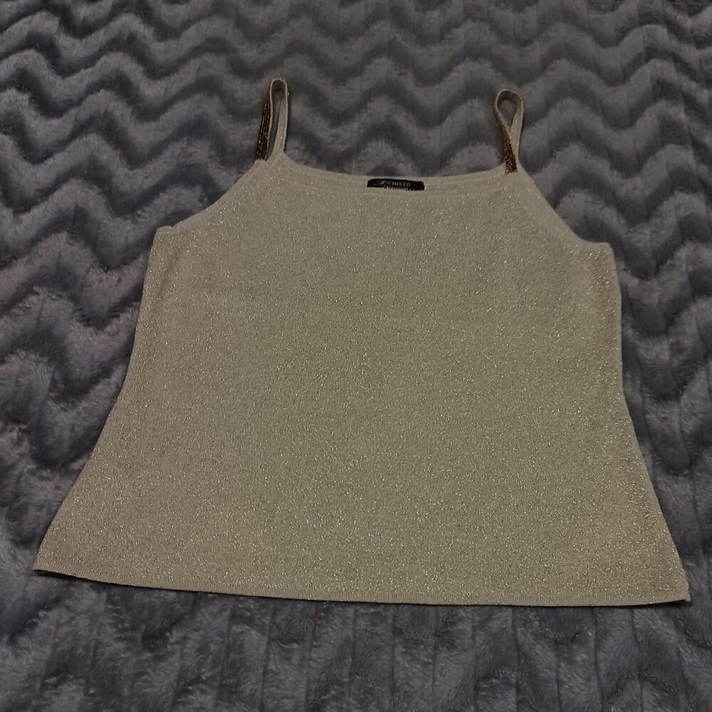 Michelle Antonelli Womens Size L Beige Gold Sparkly Silk Blend Tank Top